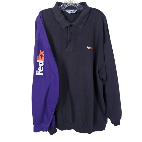 FedEx Uniform Polo Sweatshirt Sz 2XL Black Purple Embroidered Logo Long Sleeve - Picture 1 of 10